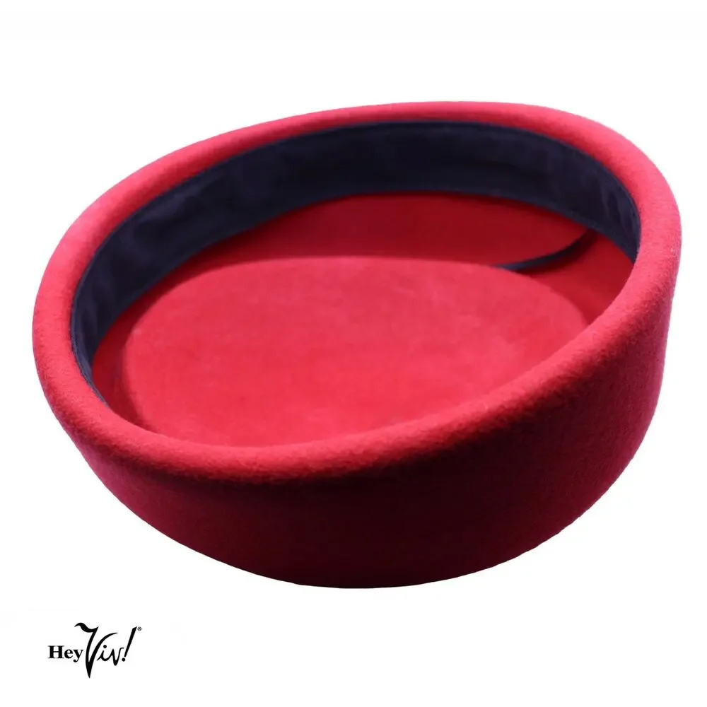 Red Stewardess Oval Pillbox Hat Retro Style for Party Wedding Church - Hey Viv